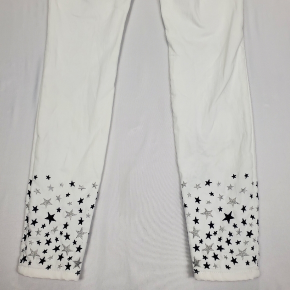 Vineyard Vines White Straight Leg Jeans w/ Blue & Silver Stars Embroidered Sz 00 - Picture 9 of 12
